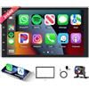 Hodozzy [2GB+64GB] Autoradio 2 Din con GPS Android con Wireless Carplay, Android Auto, Stereo Radio 7 Pollici Schermo Touchscreen 1080P Bluetooth Hifi Radio FM/RDS Wifi Navigazione Telecamera Posteriore