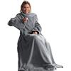 CelinaTex TV Decke Coperta soffice con Maniche Tasche Tasche per i Piedi Microfibra Pile Coral Coperta 170 x 200 cm Argento