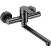 Hausharbor Rubinetto per Cucina a Muro, Rubinetto da Muro Girevole a 360° in Acciaio Inox, Fori di Montaggio Regolabili con Canna Girevole Universale S, Tubo Rotante 23cm, Nero