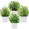 Roqueen 4 Pezzi Mini Piante Artificiali Verdi in Vaso Plastica, per Home Bagno Ufficio Tabella Decorazione