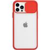 Mixroom - Cover Custodia per Apple iPhone 12 PRO Protezione Fotocamera con finestrino Scorrevole in Silicone TPU Semi Trasparente Rosso