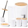 Set completo accessori bagno da appoggio in abs bianco e bamboo Surf