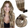 LaaVoo Extension Capelli Veri Cheratina 50g 50 ciocche - Capelli Umani Remy Lisci Balayage Marrone Chiaro Con Biondo Platino a Marrone Chiaro - Extension Professionale Naturale 35 cm #8/60/8