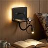 B·LED BARCELONA LED BARCELONA LED Applique da Parete LED Nero in Ferro con Braccio Orientabile 3W + Luce Ambiente 6W, Lampada da Lettura con USB, Stile Vintage Moderno di Lusso per Camera e Hotel