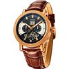 SURVAN WatchDesigner Orologio Automatico Meccanico da Uomo Scheletrato con Specchio in Cristallo di Zaffiro con Cassa Acciaio Placcata oro 18K con Cinturino in Pelle Vera(Col.OroRose)