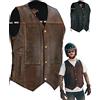 Texpeed gilet da moto in pelle - Motociclista in pelle da uomo tagliato - Tasche con cerniera per motociclisti originali/tagliato con lati intrecciati Marrone - S