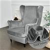 Highdi Velvet Copripoltrona con Orecchie Elasticizzato, Tinta unita 2-Pezzi Copridivano da 1 Posto con Fodera per Cuscino, Lavabile per Strandmon Bar Soggiorno Camera da Letto (Grigio)