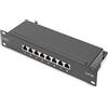 DIGITUS Pannello Patch Cat 6A - 8 Porte - Prese RJ45 - Montaggio a Rack da 10 Pollici 1U - Pannello di distribuzione LSA - schermato - Nero