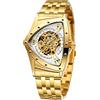 FORSINING Orologio da polso da uomo, impermeabile fino a 30 m, scheletro, automatico, abbagliante, retrò, triangolare, Oro e bianco., Bracciale