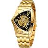 FORSINING Orologio da polso da uomo, impermeabile fino a 30 m, scheletro, automatico, abbagliante, retrò, triangolare, Oro e nero., Retrò