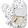 Medi Partners Riduttore Lettino Neonato - 100x60x15 Nido Antisoffoco Neonati 5-Parti Bozzolo Culla per Bebè neonata bilaterale Cuscino 100% Cotone (Zoo di menta con Minky beige)