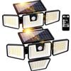 K KASONIC Lampade da Parete per Esterni Solari, Luci da Esterno Impermeabili IP65 a Rilevamento di Movimento con 4 Teste, Confezione da 2 Proiettore Solare con Telecomando per Giardino e Garage