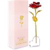 PIQIUQIU Rosa Fiore Artificiale Placcato e Base, Rosa Eterna Regalo per Fidanzata Moglie Madre Figlia Nonna Donna a San Valentino