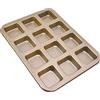 Natudeco Brownie Teglia 12 cavità quadrate Mini torta antiaderente in acciaio al carbonio Muffin Bakeware Cupcake Pane divisorio Stampo Mini teglie da forno per cottura in forno(Oro)