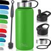 Milu Borraccia in acciaio inox, 500, 750, 1000ml (+3 coperchi), thermos con cannuccia, bottiglia isolata, a prova di perdite, a doppia parete, adatta per anidride carbonica (Verde mela, 1000ml)
