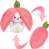 Vibbang Giocattolo Peluche Ripieno Coniglietto, Cuscino per Fragole di Pasqua Carota Coniglietto Reversibile, Giocattolo Dolce peluche con Cerniera, Coniglio Regali di Pasqua per Bambini (Rosa)