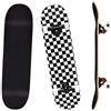 YUDOXN Skateboard Completo per Principianti. 79x20cm skateboard Double Kick Deck Concavo con 7 strati di legno d'acero, per bambini, adolescenti e adulti. (Black and white Grid)