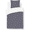 VISION - Set copripiumino reversibile Hugo Grigio - Set copripiumino 140 x 200 cm con 1 federa per cuscino per letto singolo - 100% cotone