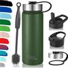 Milu Borraccia in acciaio inox, 500, 750, 1000ml (+3coperchi), thermos con cannuccia, bottiglia isolata, a prova di perdite, a doppia parete, adatta per anidride carbonica (Verde oliva, 500ml)