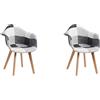HJhomeheart Set di 2 Sedie da Pranzo in Tessuto Patchwork con Braccioli, Poltrona dal Design Moderno, Sedia da Cucina in Legno di Faggio Scandinavo (Nero+Bianco+Grigio)