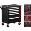 BGS Diy 6055 | Carrello da officina | 6 cassetti | 1 porta laterale | con 158 attrezzi