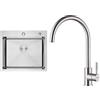 Ibergrif Lavello da cucina a ciotola singola in acciaio inox fatto a mano con 2 fori & GRIFEMA GRIFERÍA DE COCINA-G4008 Rubinetto da Cucina in Acciaio Inox con Bocca Alta