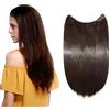 Silk-co 50cm Extension Capelli Finti Filo Invisibile Fascia Unica per Capelli Lisci Hair Extension con Filo Trasparente-Marrone Scuro