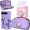 JYPS Unicorn Carry Case for Nintendo Switch with Hard Protective Cover, Purple Travel Carrying Switch Case Accessories Kit, Portable Protection Bundle Bag Compatible with Nintendo Switch for Girls