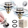 Homonic Tappo Lavandino Bagno Universale Pop up, Piletta Lavabo Bagno Valvola Piletta Click Clack,Tappo Lavandino Bagno con Filtro in Rame Puro (per Il Foro di drenaggio di 34~38mm), 2 pezzi