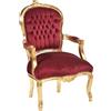 Way Home Store- Poltrona Barocco Luis Stile Francese Luigi XVI colorazione Oro Foglia e Velluto Rosso - dimesnsioni: 63 x 65 x 94 cm