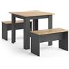 Vicco Set di tavoli da pranzo Sentio, Antracite/Quercia dorata, 80 x 80 cm con 2 panche
