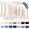 Vielit Set di 2 Federe Raso 50x80cm & 2 Scrunchies, Design con Chiusura A Busta, Morbido come una Federe Seta Cuscino, Federe Cuscini 50x80 Beige
