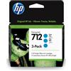 HP 712 3-Pack Cartucce inchiostro Ciano, 29 ml, originale.