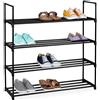 Relaxdays Scarpiera in Metallo, 4 Ripiani, fino a 16 paia di Scarpe, in Acciaio e Plastica, 91,5 x 90,5 x 30,5 cm, Nero