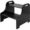 VaeFae Sgabello in Bambù a 2 Livelli con Gradini Antiscivolo e 2 Maniglie Ritagliate (Nero)