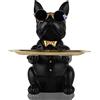 QIANLING Nero Statua Del Salvadanaio Del Bulldog Francese - Con Vassoio in Acciaio Inossidabile, Svuotatasche per Chiavi, Portafogli, Caramelle e Altri Oggetti, Soprammobili Moderni e Centro Tavola