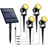 T-SUNUS Faretto Solare da Giardino, Faretti Solari da Giardino IP65 impermeabile Lampade Solari da Giardino 2 Livelli di Luminosità ON/OFF automatici con 4 lampade bianche calde