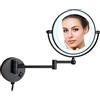 DOWRY Specchio Ingranditore da Parete con Luce Specchio Trucco con Luci LED 7x/1x Specchio Estensibile da Bagno Rotazione a 360° Specchio da Barba Parete,Bronzo Nero,Diametro 20 cm
