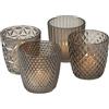 Boltze Set di portacandele Boltze Marilu 4 pezzi (grigio, bicchieri decorativi per candele / tea light, portacandele Ø 8 cm, vari design, forma rotonda, porta tea light) 2002930