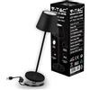 V-TAC Lampada da Tavolo senza Fili LED Dimmerabile con Comandi Touch - Lampada Nera Wireless per Uso Interno ed Esterno IP54 da Casa o Ristorante - Batteria 4400 mAh - Luce 3000K Bianca Calda - 2W