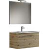 MaMa Store GEA1 100 - Mobile Bagno Sospeso 100 CM monocassettone Quercia Naturale con Lavabo, Specchio e Lampada LED, L.101 X P.46 X H.45 cm
