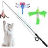 Pawaboo Giocattolo interattivo per gatti, retrattil 4 Pezzi Giocattoli | Interattivi con Piume Rettrattile Bacchette per Gatti, Bacchette Asta Telescopica con Pesce Libellula Piuma, Rosa/Verde/Blu