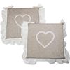 Russo Tessuti Coppia 2 Cuscini Sedie Cucina Coprisedia Laccetti Volant Cuore Stampa Bonheur-Beige