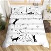 igyhuij Set di Copripiumini per Letto Matrimoniale 200x200 cm con 2 Federe 50x80 cm, Microfibra, Bianca, Nota Musicale Del Gatto, 3 Pezzi