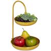 Relaxdays Alzata per Frutta a 2 Piani, in Ferro, HLP: 31x23x20 cm, Etagere per Dolci, Piatti Rotondi per Muffin, Dorato