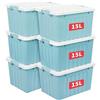 Cetomo 15L*6 Scatole di Stoccaggio con Coperchi, Contenitori in Plastica con Fibbie di Chiusura, Clip On, Impilabili, Incastonabili, Organizzatore a Righe per Casa Ufficio, Blu, 15L-6 Pezzi