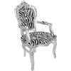 Way Home Store - Poltrona 100% Barocco Stile Francese Luigi XVI - Legno Foglia Silver e Tessuto Zebrato - Dimensioni: 68 x 65 x 108 cm