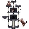 Yaheetech Albero Tiragraffi per Gatti Adulti con Sisal Torre Giocattolo Nero 55 x 55 x 174 cm