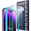 CANSHN [3 pezzi] Pellicola Protettiva in Vetro Temperato per iPhone 14 Pro (6,1), con Supporto per il Posizionamento del Telaio, Antigraffio, Durezza 9H