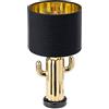 Navaris Lampada Cactus Ceramica - Base Lampada da Tavolo Oro con Paralume Nero - Luce da Scrivania Oro con Attacco per Lampadina E14 - Alta 32,5 cm